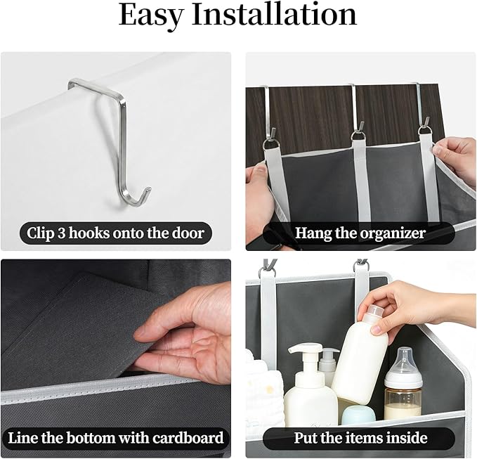 Over the Door Organizer, 5 Large Pockets Hanging Storage with Clear Windows, 10 Mesh Side Pockets, Holds Up to 44 lbs, Behind Door Organizer for Toys, Clothes, Nursery, Closet, Dorm, Gray