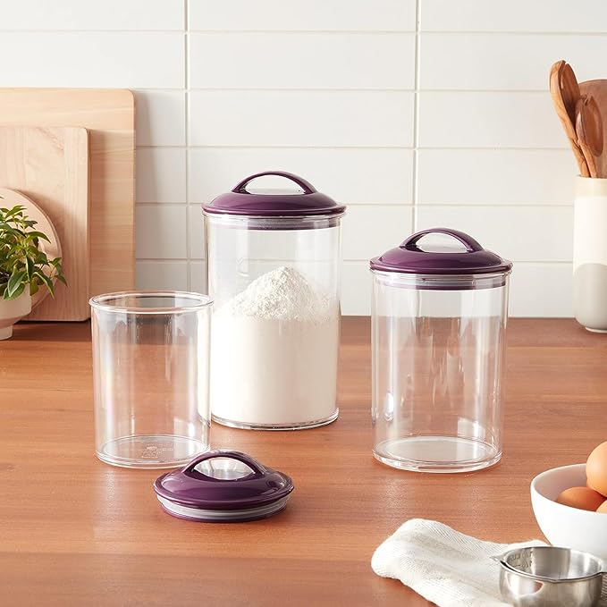 Reston Lloyd Food Storage Containers, BPA Free Airtight Canisters for Cereal, Pasta, Sugar, Coffee, Flour, Cookies, Loose Tea, for Kitchen Organization, Set of 3, Plum