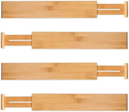 Utoplike 4 pcs Bamboo Kitchen Drawer Dividers Large, Adjustable Drawer Organizers, Spring Loaded, Expandable Organization Works in Kitchen, Dresser, Bathroom, Bedroom, Drawer, Desk