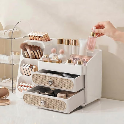 Booklov Makeup Organizer for Vanity, Large Capacity Cosmetic Display Case with Drawers, Countertop Beauty Storage Holder for Skincare, Brush Eyeliner Perfume Eyeshadow Lipsticks, Counter Desk, White