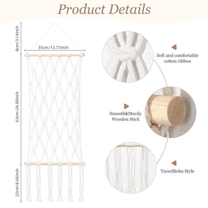SNOWSTAR Macrame Claw Clip Organizer, Hanging Hair Clip Holder for Women Girls, 4-Tier Diamond-Shaped Grid Claw Clip Hanger, Hanging for Wall,Door,Closet. (white)