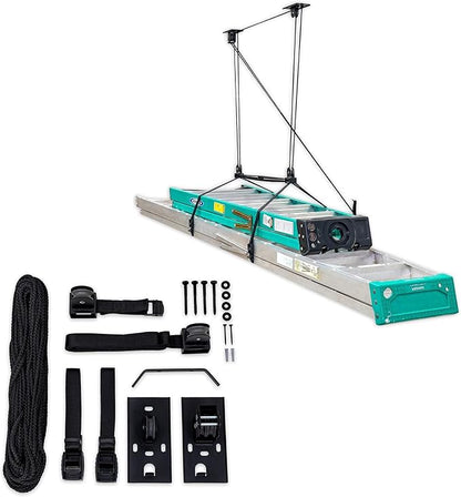 StoreYourBoard Ladder Storage Ceiling Pulley System, Garage Mount Hoist, Heavy Duty Hanging Organizer Holds 150 lbs