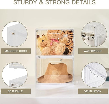 6PCS Magnetic Door Transparent Shoe Box, Stackable Space-Saving Organizer for Bedroom/Bathroom/Closet/Entryway