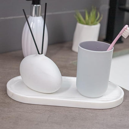 Marble Tray 9.8”x4.7”x0.6”| Oval Stone Tray for Kitchen Counter, Bathroom Vanity & Jewelry Organization – Natural Durable Marble Design (Star White)‌