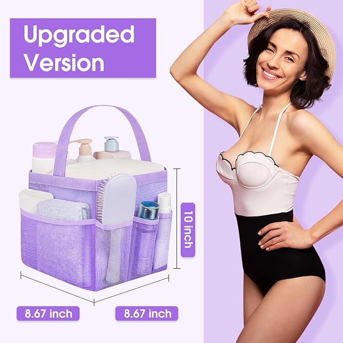 Attmu Mesh Shower Caddy Portable for College Dorm Room Camping Essentials, Shower Caddy Dorm with 9-Pockets, Large Capacity Hanging Basket Bathroom Bag for Toiletry, Swimming, Gym, Camp, Beach