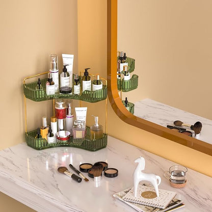 GTI 2 Tier Bathroom Counter Organizer, Multi-Function Corner Bathroom Organizer Countertop,Makeup Organizer Perfume for Dresser Vanity Tray, Spice Rack Organizer for Kitchen (Clear)