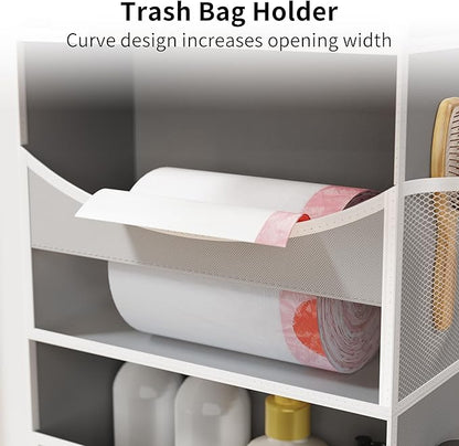 Over the Door Organizer - Behind the Door Storage with Rope for Toilet Paper Storage - Door Organizer Hanging with 5 Spacious Pockets & 14 Mesh Pockets (5 Tier-Grey)