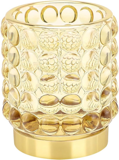 DASITON Makeup Brush Holder Organizer, Crystal Cosmetic Make Up Brush Holder, Glass Makeup Brushes Storage Organizer, Vintage Make Up Cup Desk Pen Pencil Holder, Toothbrush Holders (Yellow S)