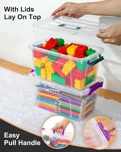 NUMIFUN Plastic Storage Bins with Lids 6 Pack, 7 Quart Storage Containers with Black Buckle Latch, Stackable Storage Containers for Home Pantry Office Classroom Organization, White
