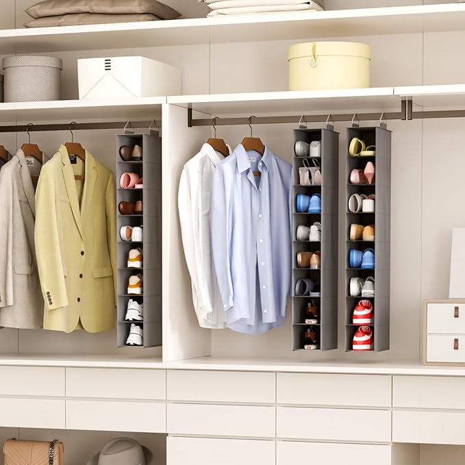 Lifewit Closet Shoe Organizer Hanging 8 Section, Collapsible Closet Organizers and Storage for Shelf, Shoe Hanger for Wardrode, Dorm, 11.8" L X 5.9" W X 41.1" H, Gray