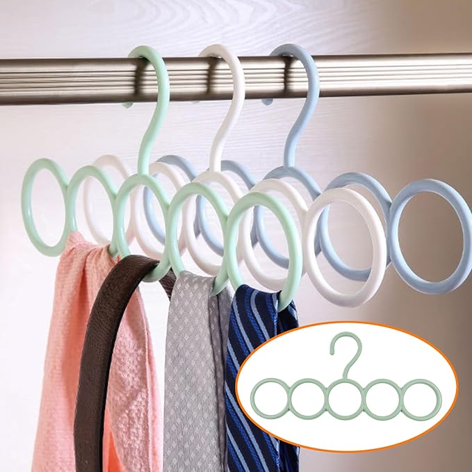 Coshar 5 Pack Scarf Hanger Holder Scarf Storage Organizer for Ties Belts Socks, Ring Hole Slots for Space Saving, Multiple Purpose Tie Belt Rack Organizer (2 White+ 3 Green)