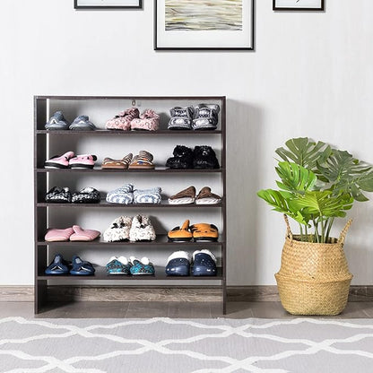 Giantex 3-in-1 Vertical Shoe Rack, 6-Tier Free Standing Shoe Storage Organizer w/Stackable Design for 18 Pairs, 31 Inch Wide Wood Shoe Shelf for Closet, Entryway, Living Room, Office (2, Walnut)