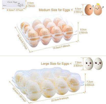 Egg Cartons 60 Packs, Clear Plastic Blank Egg Cartons with Free Labels, Holds up to 12 Eggs Securely, Perfect for Family Pasture Farm Markets Display - Medium
