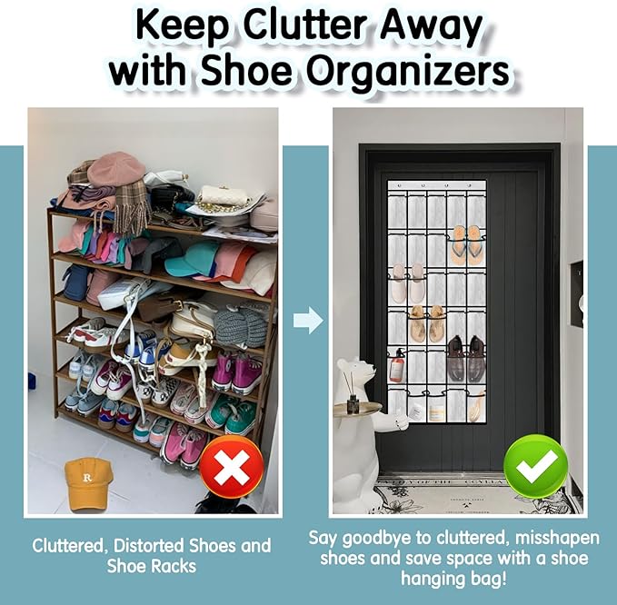 Kotkn 30 Compartment Breathable Mesh Pocket Over the Door Hanging Over the door shoe organizer Shoe rack Over door shoe organizer Hanging shoe organizer (White, 30)
