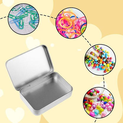 Metal Tins with Lids, Rectangular Small Metal Box with Lid Hinged Tin Box Container with Lid Portable Small Silver Storage Tin Case with Hinged Lids for Home Storage Organizer