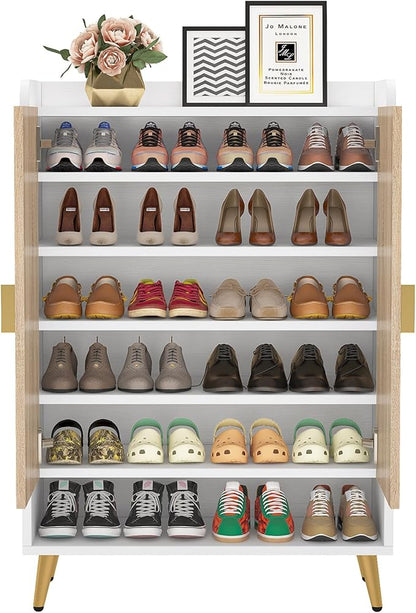 LITTLE TREE Shoe Cabinet with Doors & Adjustable Shelves, 7-Tier Modern Free Standing Shoe Racks Storage Organizer for Entryway, Living Room, Bedroom, Apartments