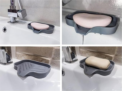 2 Pcs Grey Silicone Self Draining Rectangular Soap Dishes - Waterfall Soap Trays - Soap Dishes for Bar Soap - Soap Boxes - Soap Case - Soap Container - Soap Pads - Kitchen Sink - Shower - Bathroom