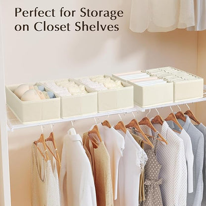 DIMJ Drawer Organizers Clothes, Set of 6 Dresser Organizer Bins, Fabric Closet Organizers and Storage, Shallow Drawer Dividers for Nursery, Clothing, Baby Clothes, Socks, Underwears, Tie (Beige)