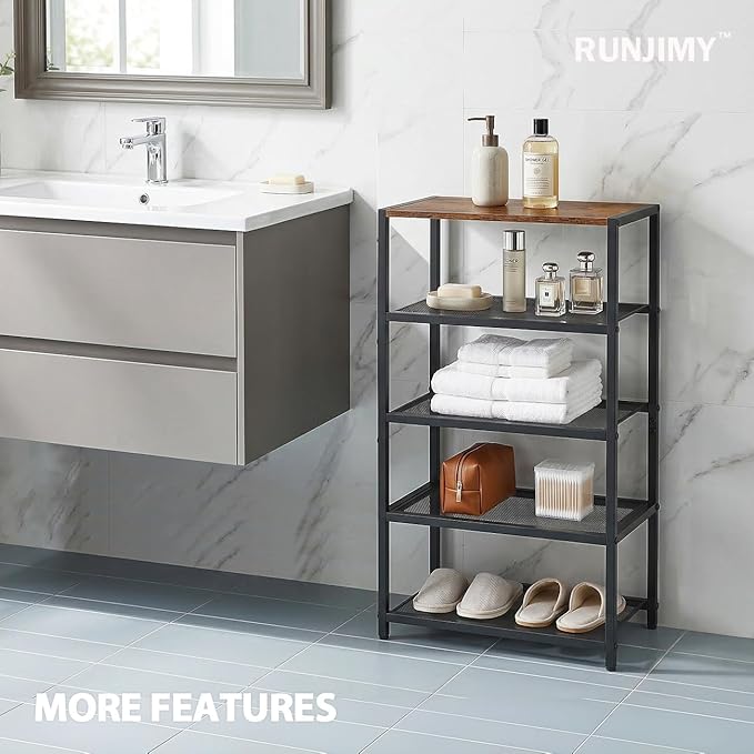Narrow Shoe Rack for Front Door Entrance, Entryway, and Closet Shoe Organizer with 4 Sturdy Metal Mesh Shelves and Wooden Top, Holds 10 Pairs, Ideal for Storage or Display