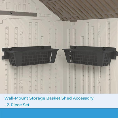 Suncast 2-Pack Accessory Baskets, Resin Organizers for Shed, Black, 25" x 7.25" x 7" - Outdoor Storage Organization, 30 lb Weight Capacity Per Shelf Basket, EZ Bolt Wall-Mount Assembly