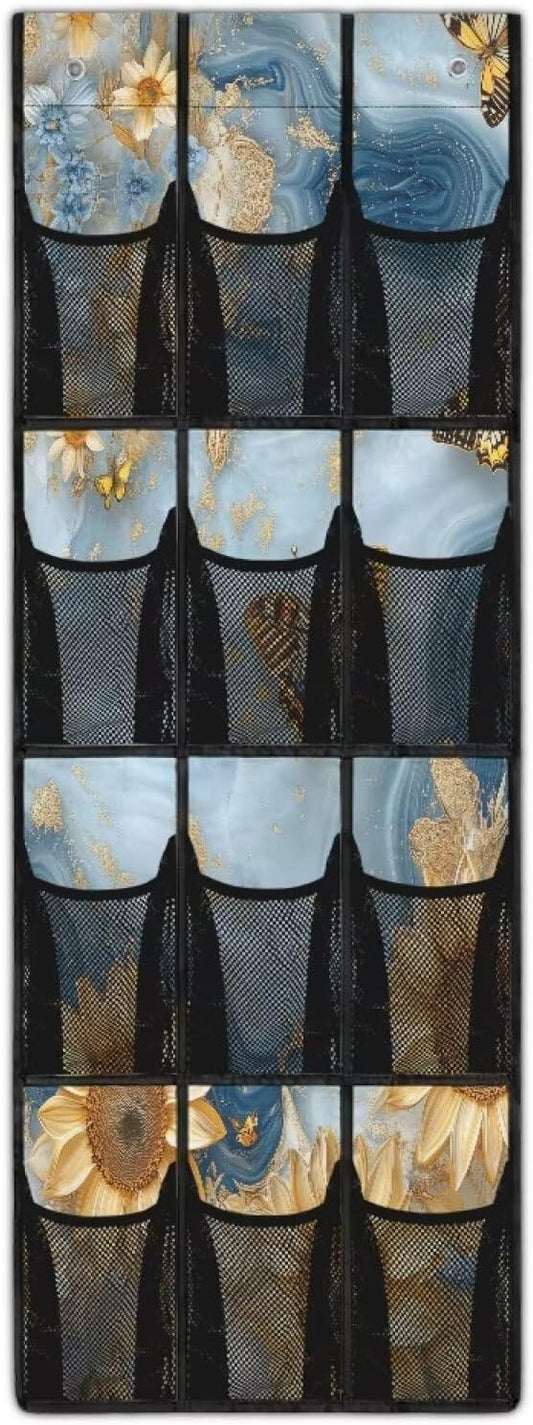Marble Behind Door Organizer 12 Pockets Blue Over The Door Organizer for School Sunflower Multi-Pocket Organizer Easy to Install Multi-Funtion Storage Bag for Dorm