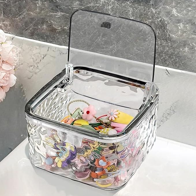 Chic Transparent Hair Accessory Organizer,Portable Flip-Top Hair Tie Organizer,Vanity Container (Gray,M)