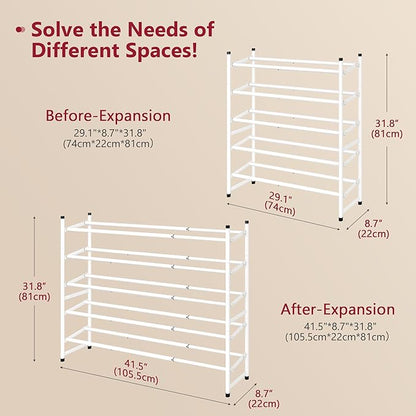 Tajsoon Expandable Shoe Rack for Closet 5 Tier, 29“-41“Adjustable & Stackable Shoe Shelf Storage, Metal Shoe Rack Organizer for Front Door Entrance, Closet, Garage, Entryway, White