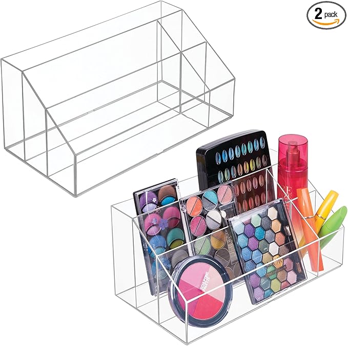 iDesign 5-Section Makeup Organizer - Countertop Organizer for Cosmetics - Set of 2 - Clear