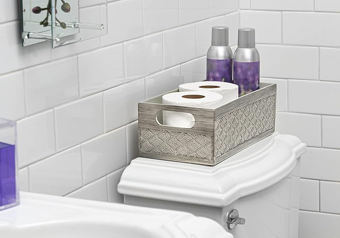 Creative Scents Dublin Silver Bathroom Decor Box Toilet Paper Holder Storage Basket - Decorative Toilet Tank Topper Bathroom Storage Organizer - Bathroom Sink Organizer Countertop Container