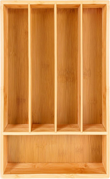 BergHOFF Bamboo Flatware Organizer 5-slot, 13.5" x 8.25", Natural, Fit in any size of drawer, great for spoons, forks, knives, scissors, peelers, chef tools