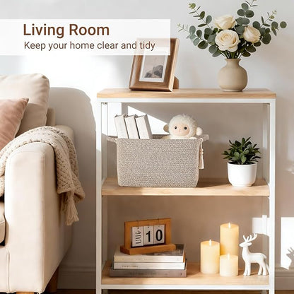 Mkono Woven Storage Basket, Cube Cotton Rope Basket for Shelves, Clothes, Toys, Towels, Books, Rectangle Bin with Handles for Organizing, Decorative Gift, 13'' x 10'' x 9'', Brown (1 Pack)