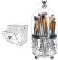 Makeup Brush Holder Organizer with Lid, 360°Rotating Dustproof Makeup Brushes Organizer, 4 Compartment Make Up Brushes Cup for Vanity Desktop Bathroom Countertop (Transparent)