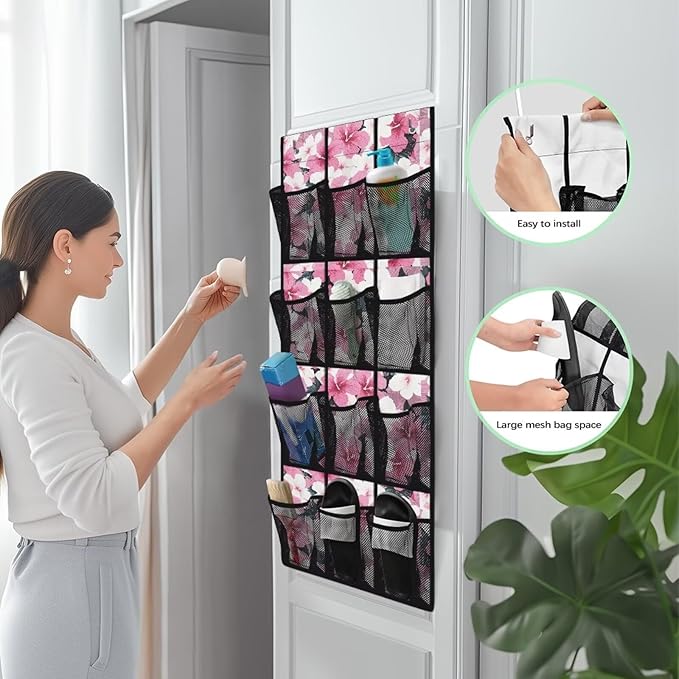 Tropical Flowers Shoe Organizer Door Hanger,Shoes Hanger Storage Organizer Bag for Bedroom,Hanging Shoe Storage Hanging Bag