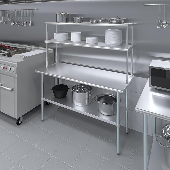 60" x 14" NSF Stainless Steel Double Overshelf | 18-Gauge Heavy-Duty | Includes Brackets