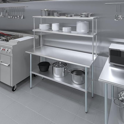 60" x 14" NSF Stainless Steel Double Overshelf | 18-Gauge Heavy-Duty | Includes Brackets