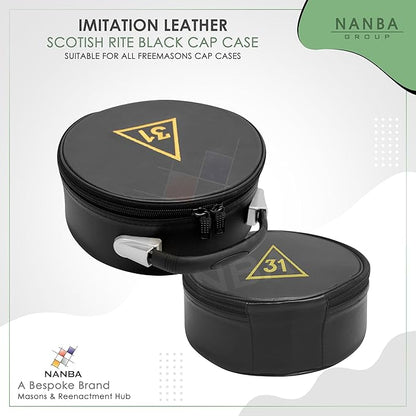 Freemason Masonic Cap Case – Premium Imitation Leather, Portable Fez Storage & Display Box - Machine Embroidery (31st Degree Scottish Rite)