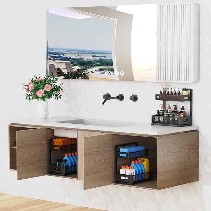 Petiza Under Sink Organizer Pull Out Cabinet Organizer Adjustable Height 2 Tier with Sliding Drawers Kitchen Bathroom Organizer and Storage(1pc) (Pack of 6)