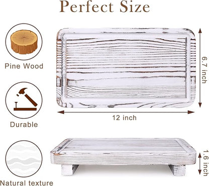 Bathroom Counter Tray Wood Pedestal Stand White Kitchen Countertop Trays Decorative Wooden Riser Display Stands Dish Soap Dispenser Holder for Bathroom Sink Accessories Kitchen Decor Vanity Tray