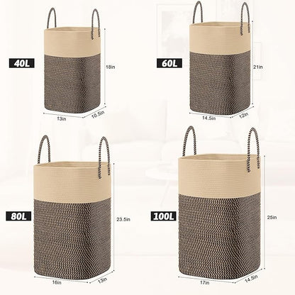Laundry Basket,Woven Cotton Rope Laundry Hamper,Versatile Storage for Dirty Clothes,Baby Toys,and Blankets in Bathroom, Nursery,and Living Room (Jute, 60L)