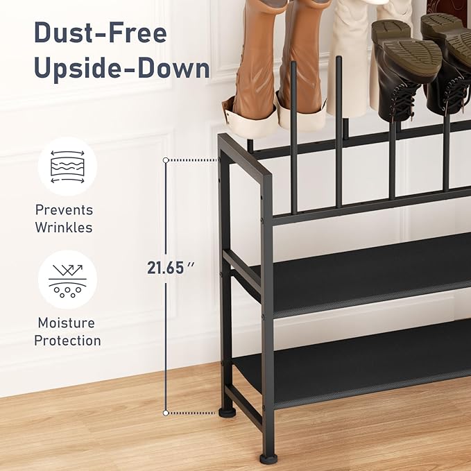 DIMJ Boot Rack 4-Tier - Black Metal Boot Storage Rack for Tall Boots Organizer, Multiuse Shoe Rack for Boots, Sneakers, High-Heel, Entryway, Fits 10 Pairs