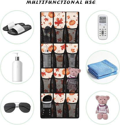 Thanksgiving Over The Door Organizer for Dorm Room Essentials Pumpkin with Maple Leaf Shoe Organizer Door Hanger for Living Room