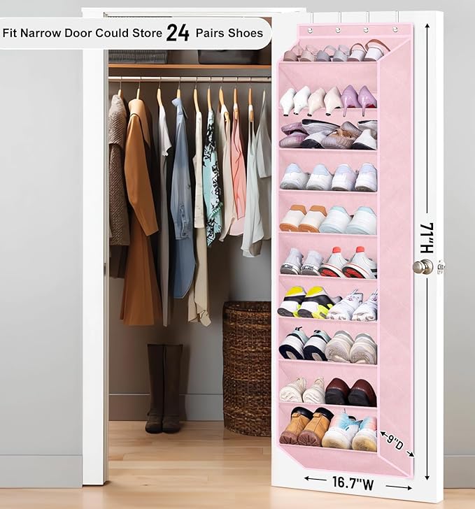 SLEEPING LAMB Over The Door Shoe Organizer for Closet, Kids Sneaker Storage for Hanging Shoe Rack for Door with Large Deep Pockets for Toddler, Girl, Baby Room Decor, Pink