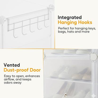 HealSmart Shoe Rack Organizer with Door, Shoe Storage Cabinet, Stackable Plastic Shelves for Closet, Entryway, Hallway, Bedroom, 8-Tier 32-Pair, White