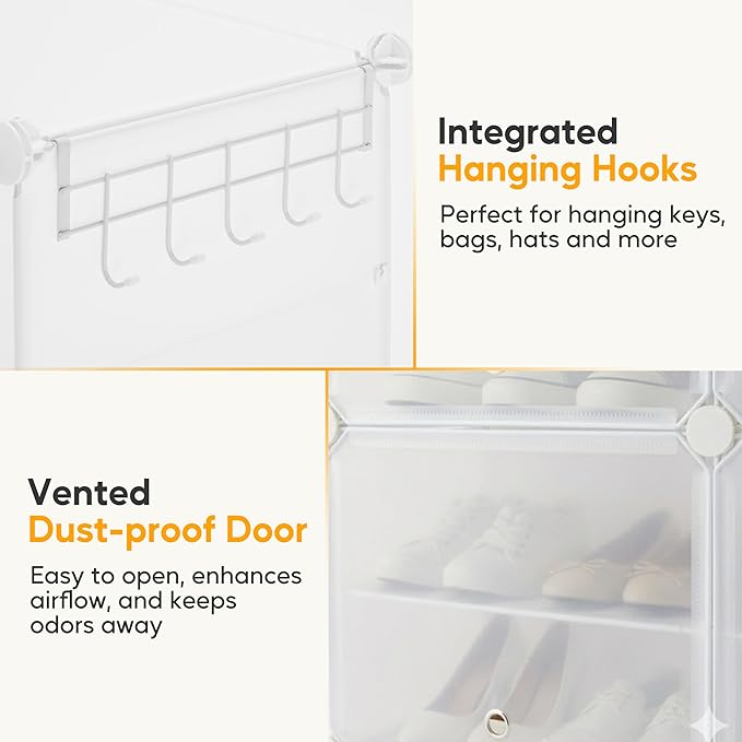HealSmart Shoe Rack Organizer with Door, Shoe Storage Cabinet, Stackable Plastic Shelves for Closet, Entryway, Hallway, Bedroom, 6-Tier 24-Pair, White