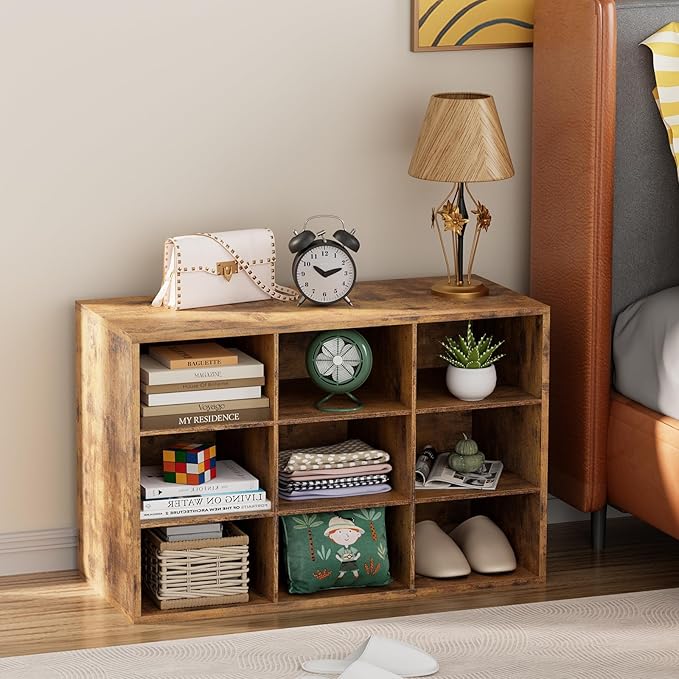 Aenuert 9-Cubby Shoe Rack, 3-Tier Wood Shoe Organizer, Multifunctional Shoe Organizer Bench for Entryway, Mudroom, Hallway, Closet,27.5 * 11.81 * 17.72 Inch,Brown