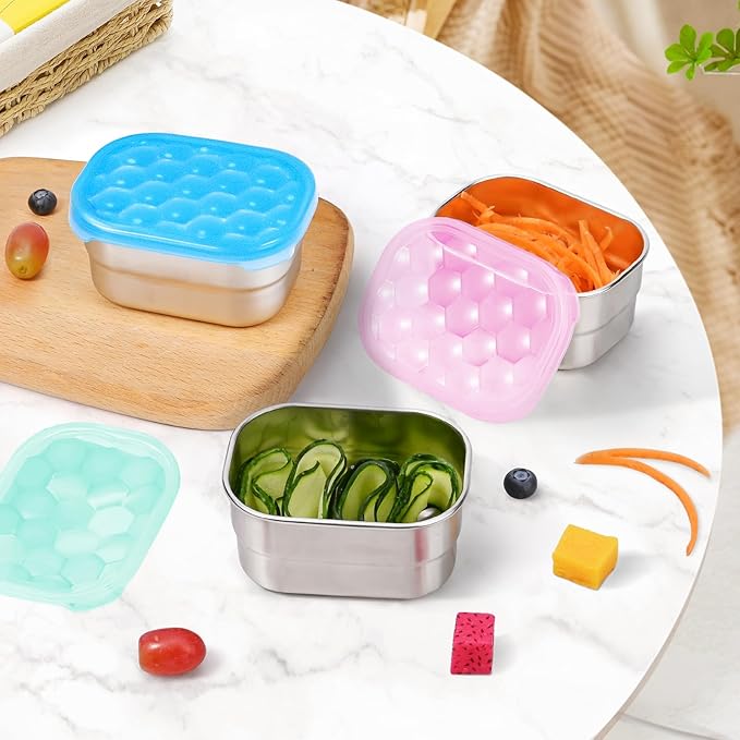 Tanjiae Snack Pro - Small (1 CUP) Stainless Steel Snack Containers for Kids | Easy Open Leak Proof Food Containers with Silicone Lids - Perfect Metal Toddler Lunch Box for Daycare and School (8oz)