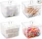 Hedume 4 Pack Swabs Dispenser Holder, 15 Oz Clear Acrylic Canister Set, Modern Square Bathroom Vanity Countertop Storage Organizer for Cotton Ball, Cotton Swab, Cottons Rounds, Bath Salts