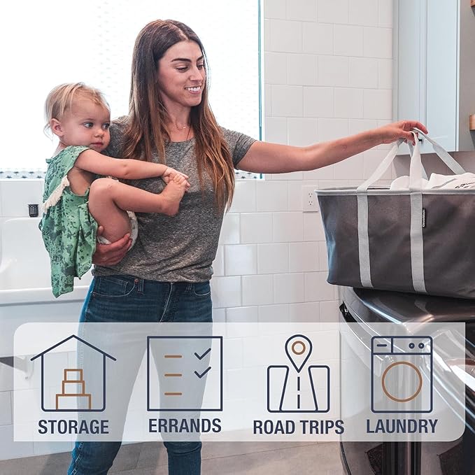 CleverMade Collapsible Laundry Tote 2-Pack (50L) – Foldable Carry-All Storage Bin for Laundry, Car Trunk, RV, Dorm & Home Organization - Black