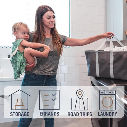 CleverMade Collapsible Laundry Tote 2-Pack (50L) – Foldable Carry-All Storage Bin for Laundry, Car Trunk, RV, Dorm & Home Organization - Black