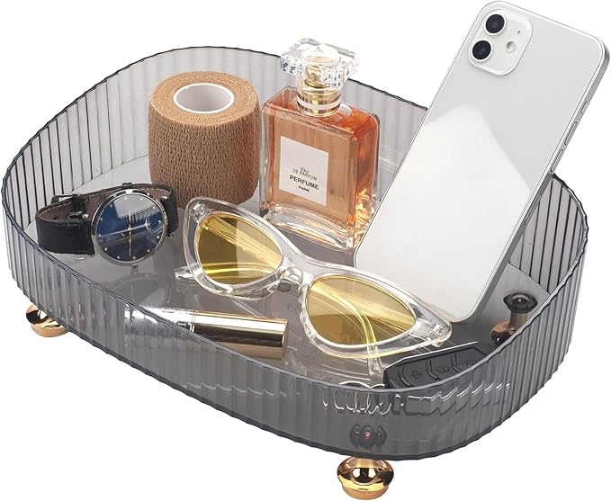 CESTATIVO Makeup Perfume Organizer, Bathroom Vanity Tray, Decorative Dresser Tray, Bathroom Countertop Organizer Tray for Cosmetics, Skincare Products, Grey